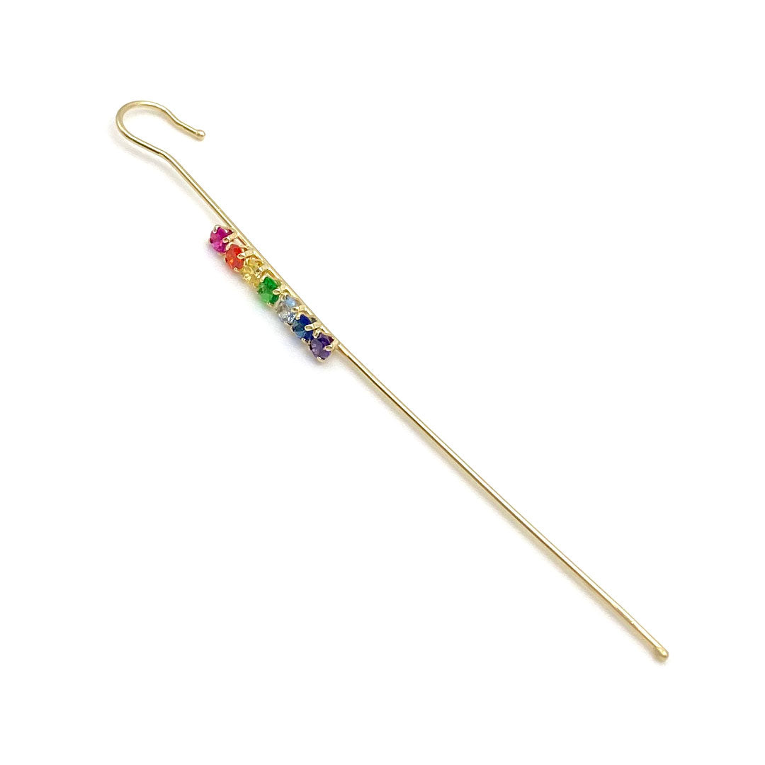 14k CZ Multicolor Rainbow Thread Ear Pin