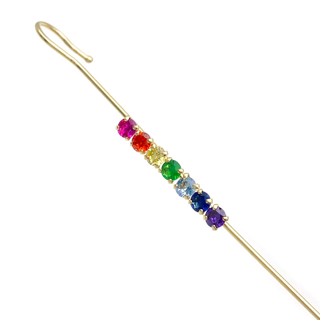 14k CZ Multicolor Rainbow Thread Ear Pin