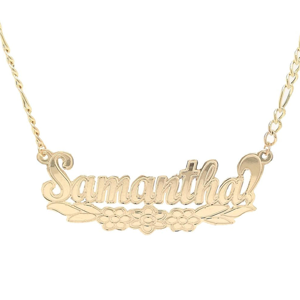 Personalized Cursive Name Plate Pendant with Triple Flower Underline