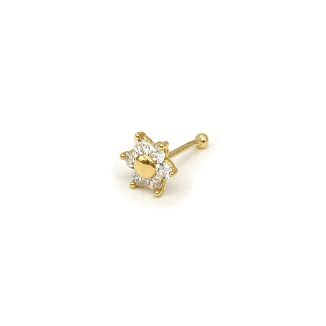 14k CZ Flower Cluster Petals Nose Bone