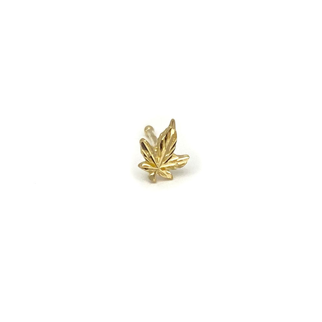 14k Marijuana Leaf Nose Bone