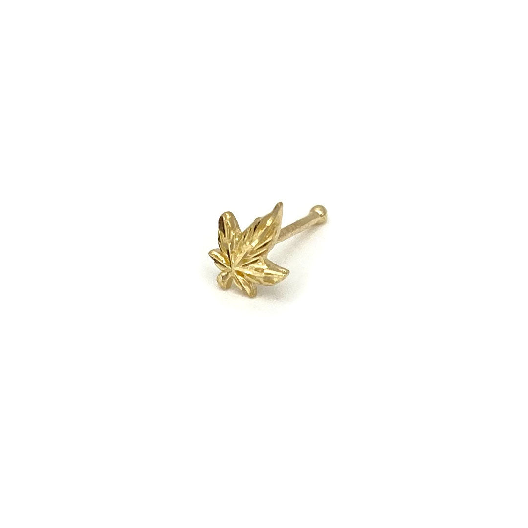 14k Marijuana Leaf Nose Bone