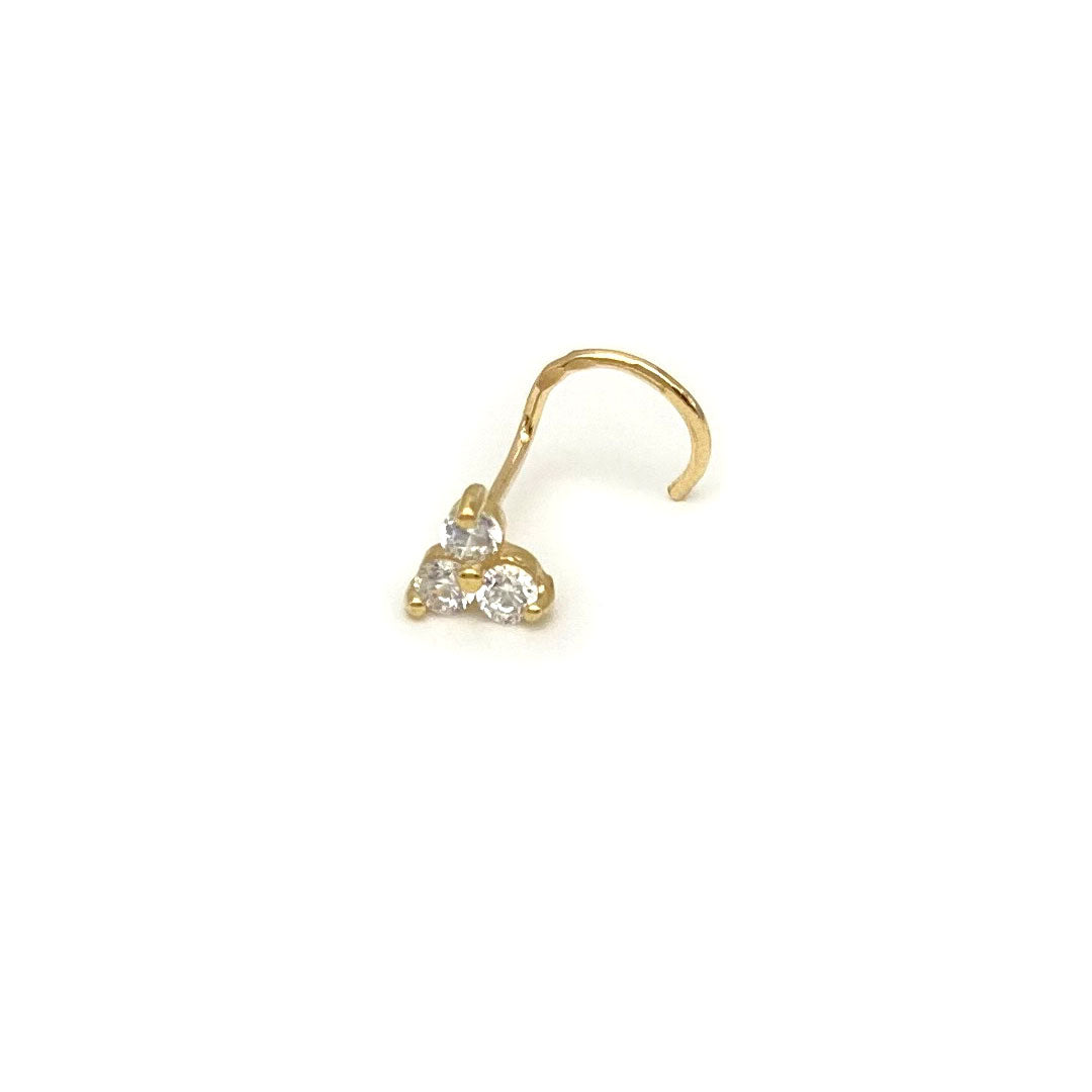 14k CZ Triple-stone Nose Screw Stud