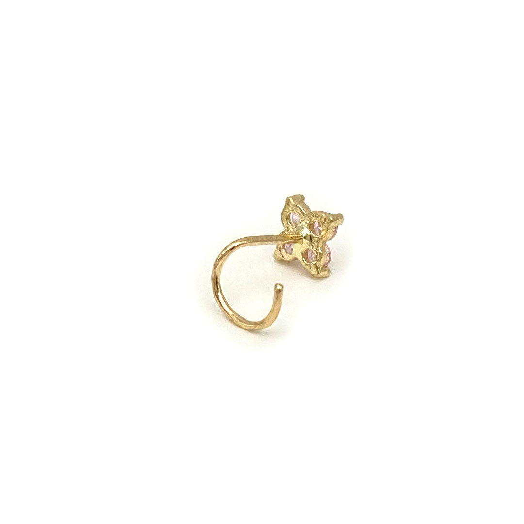 14k CZ Pink Flower Nose Screw Stud