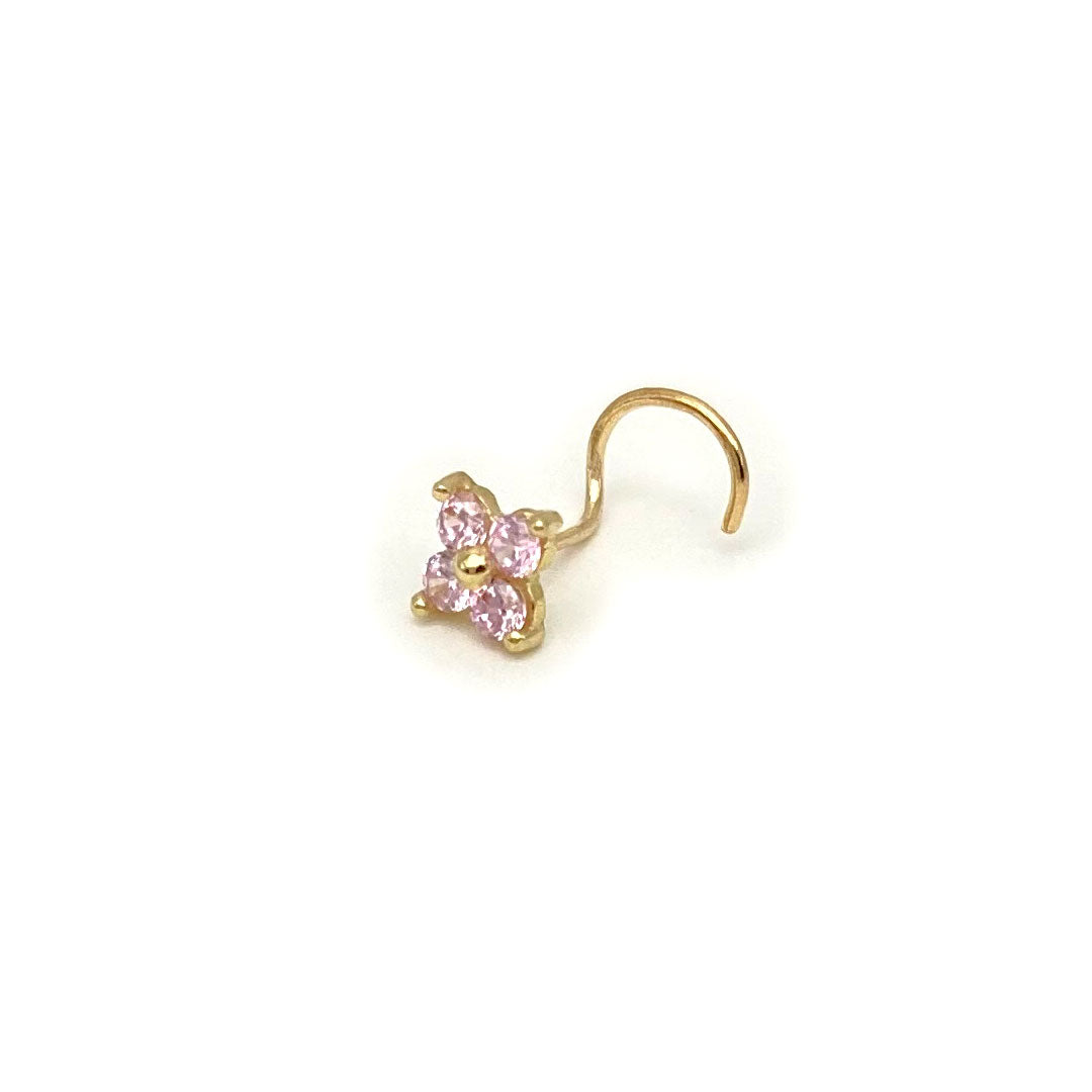 14k CZ Pink Flower Nose Screw Stud