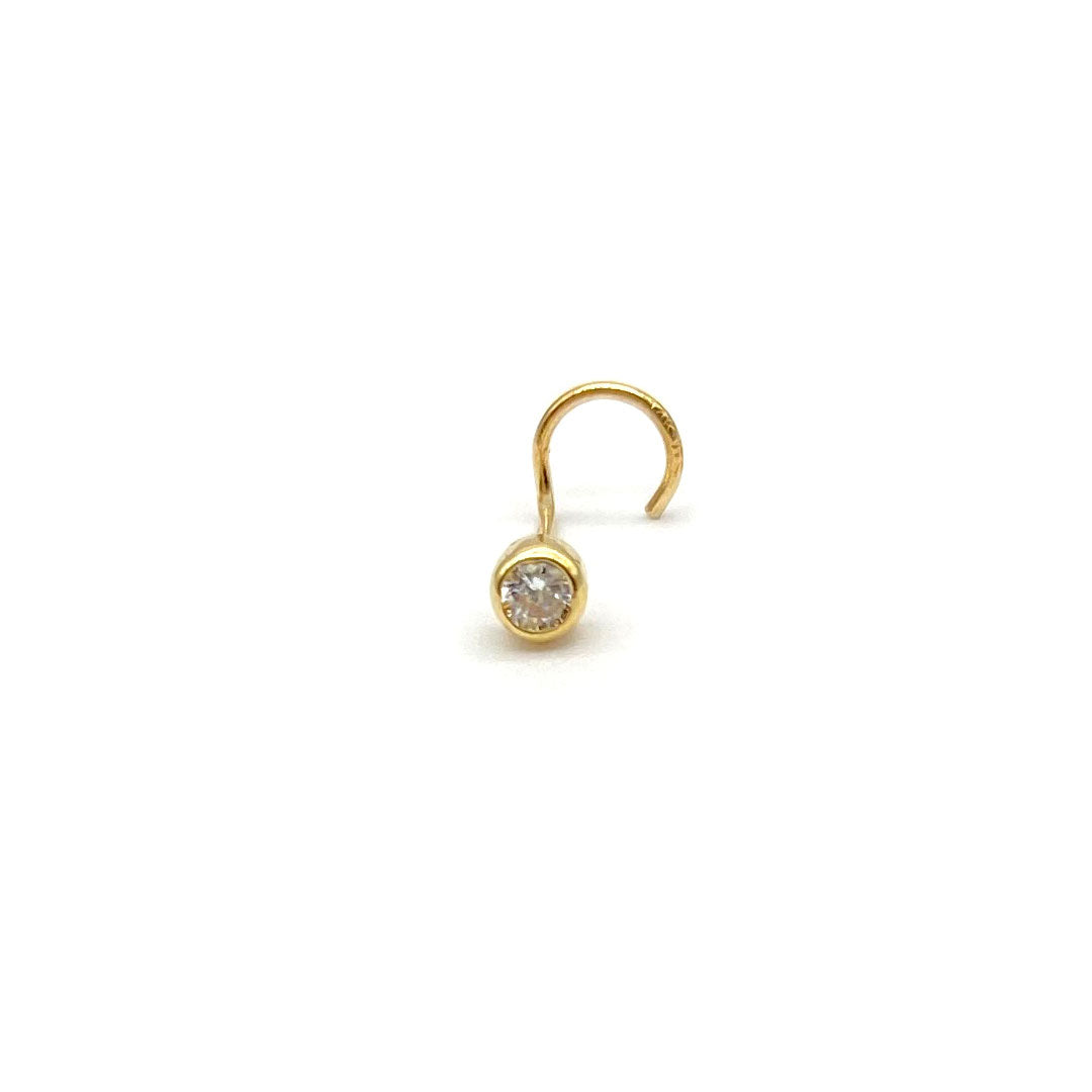 14k CZ Bezel Nose Screw Stud