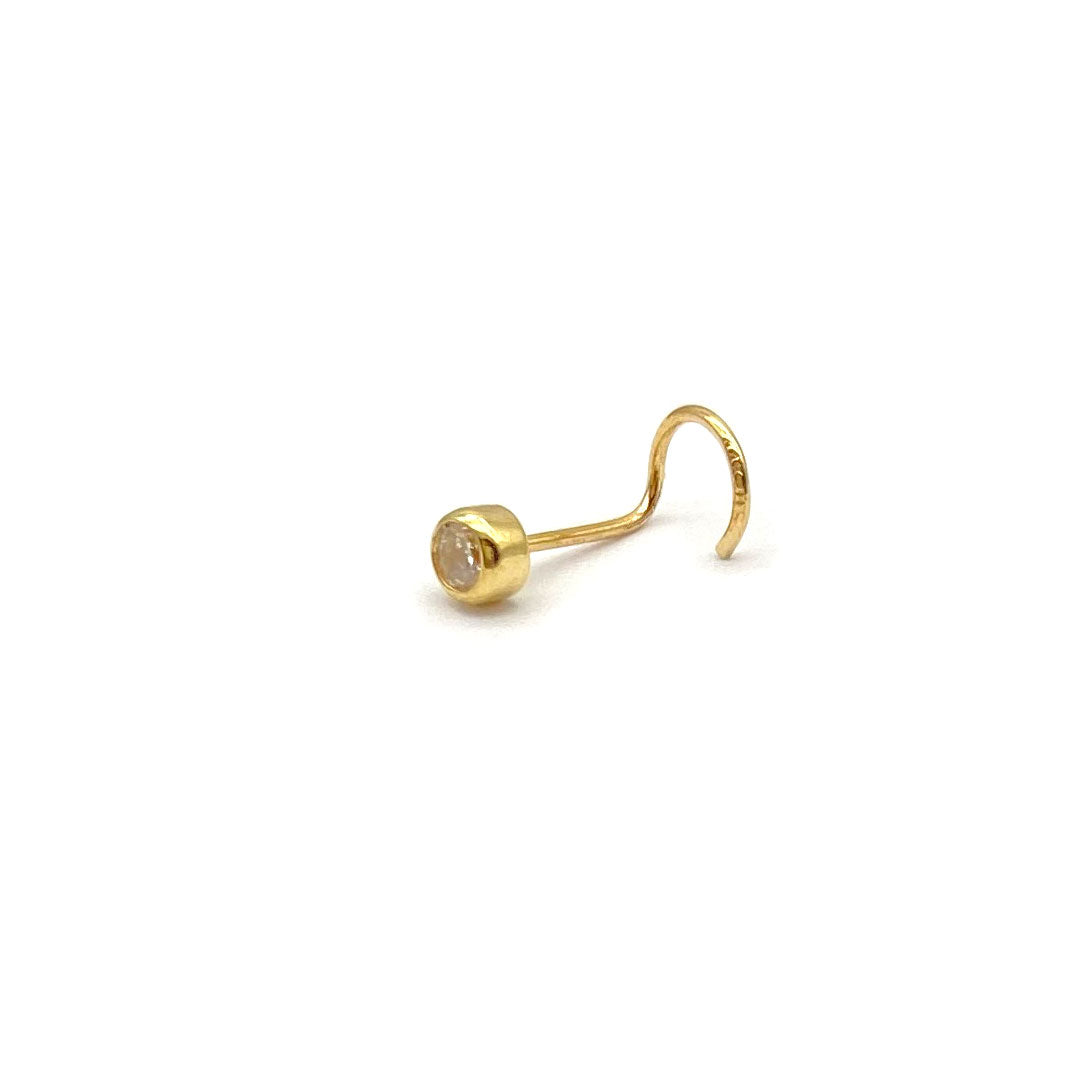 14k CZ Bezel Nose Screw Stud