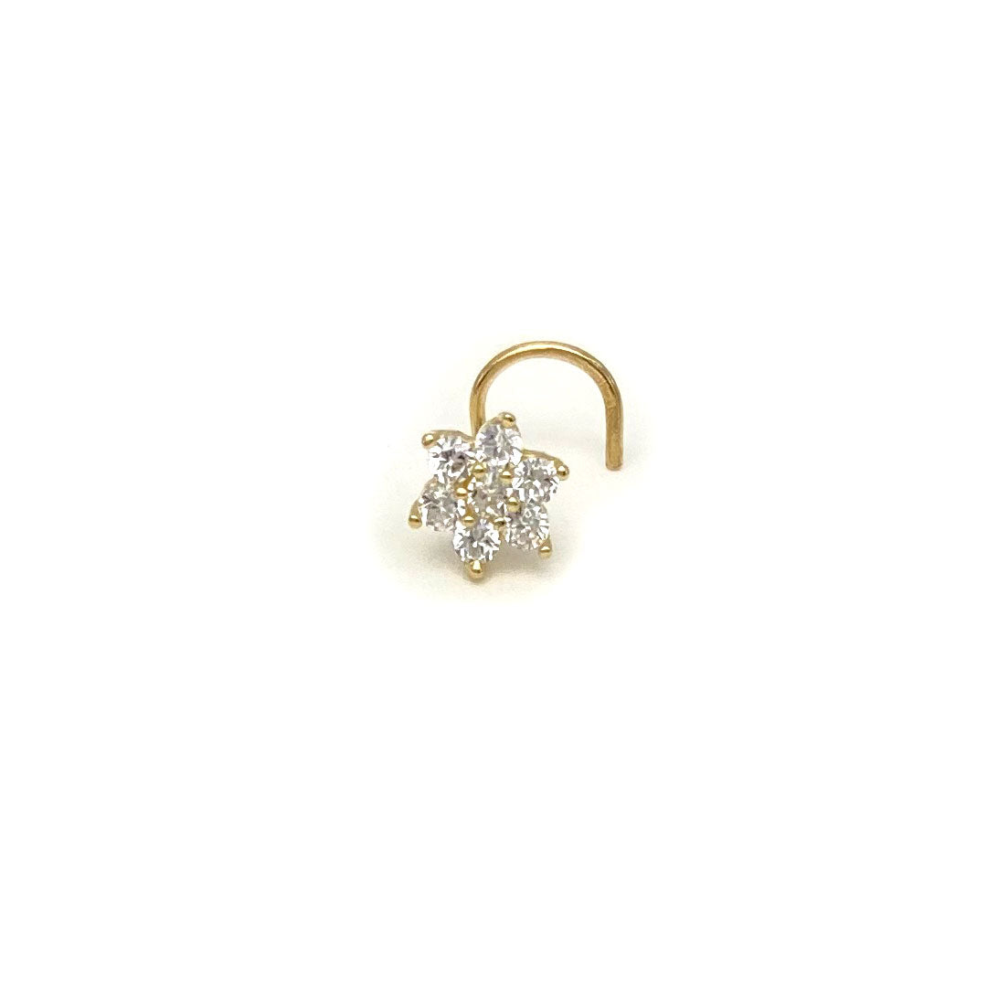 14k CZ Flower Cluster Nose Screw Stud