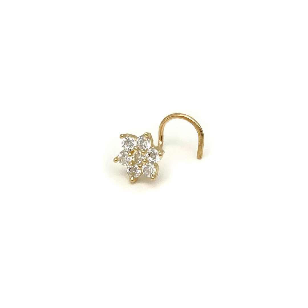 14k CZ Flower Cluster Nose Screw Stud