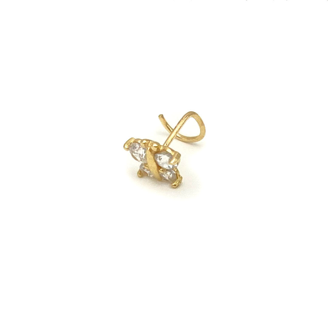 14k CZ Butterfly Round Nose Screw Stud