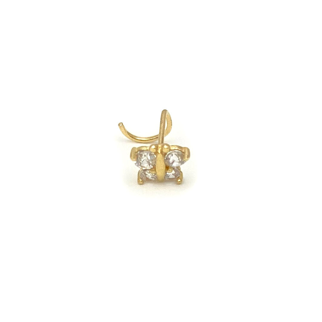 14k CZ Butterfly Round Nose Screw Stud