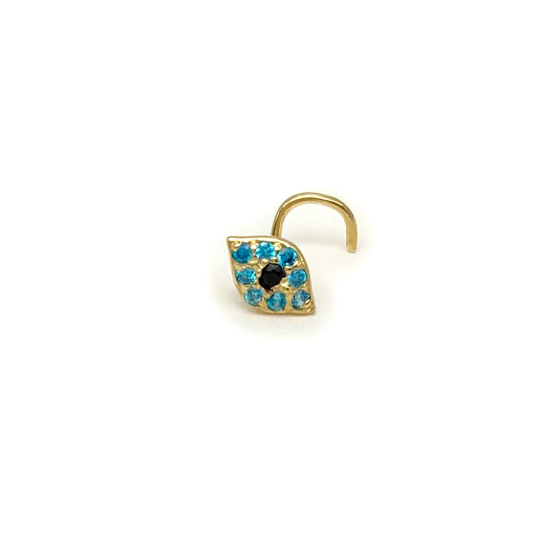 14k CZ Evil Eye Nose Screw Stud