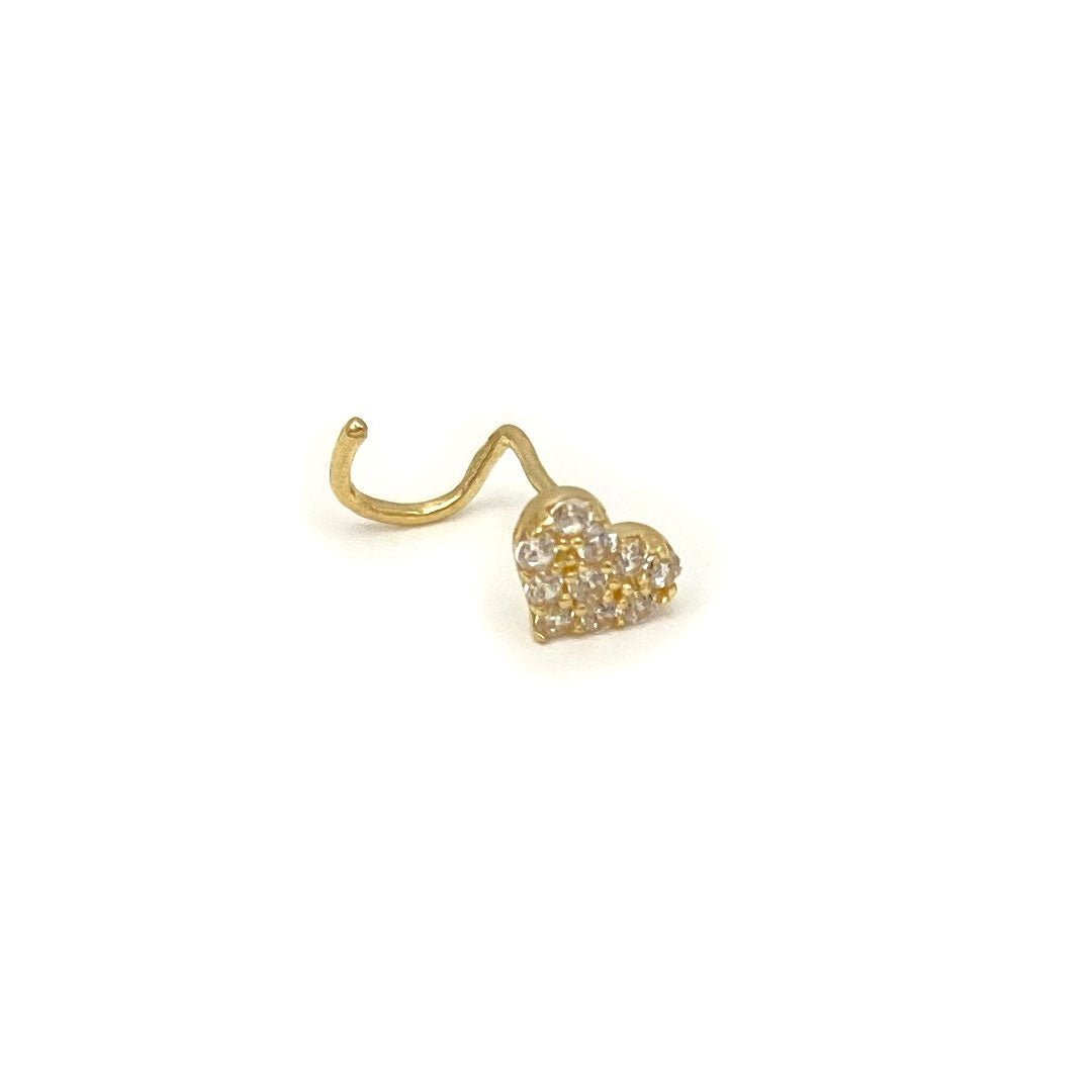 14k CZ Heart Nose Screw Stud