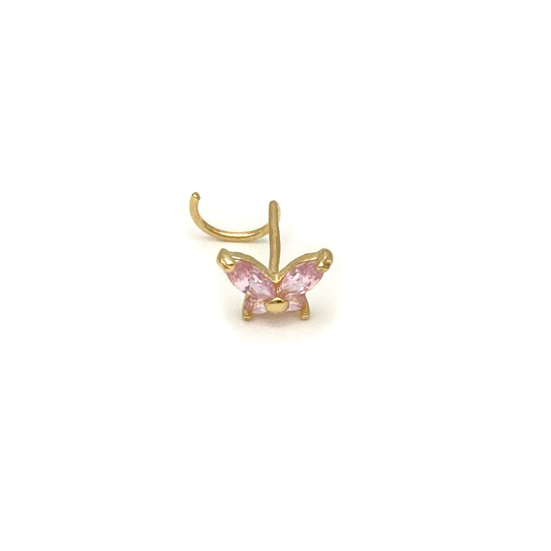 14k CZ Pink Butterfly Nose Screw Stud