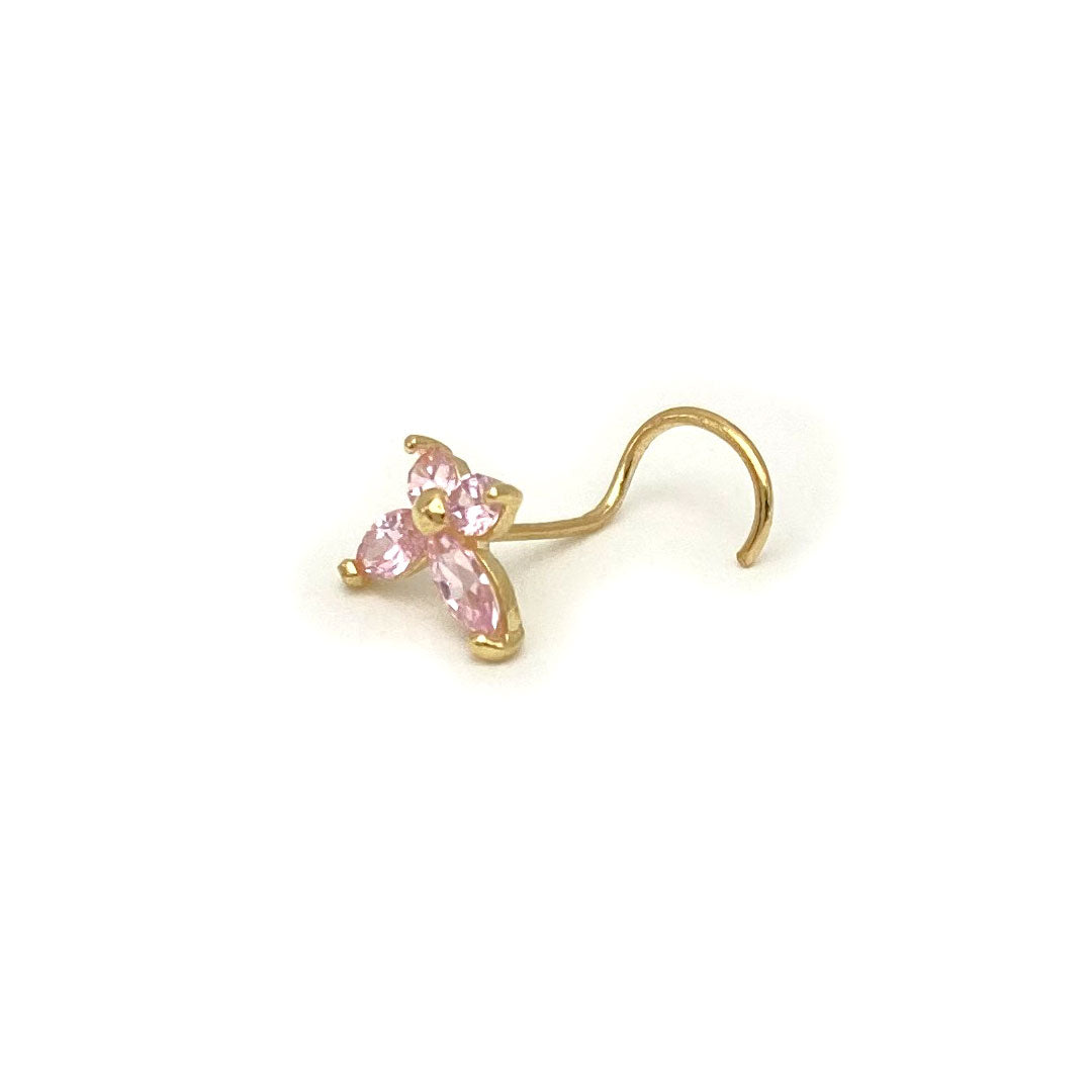 14k CZ Pink Butterfly Nose Screw Stud