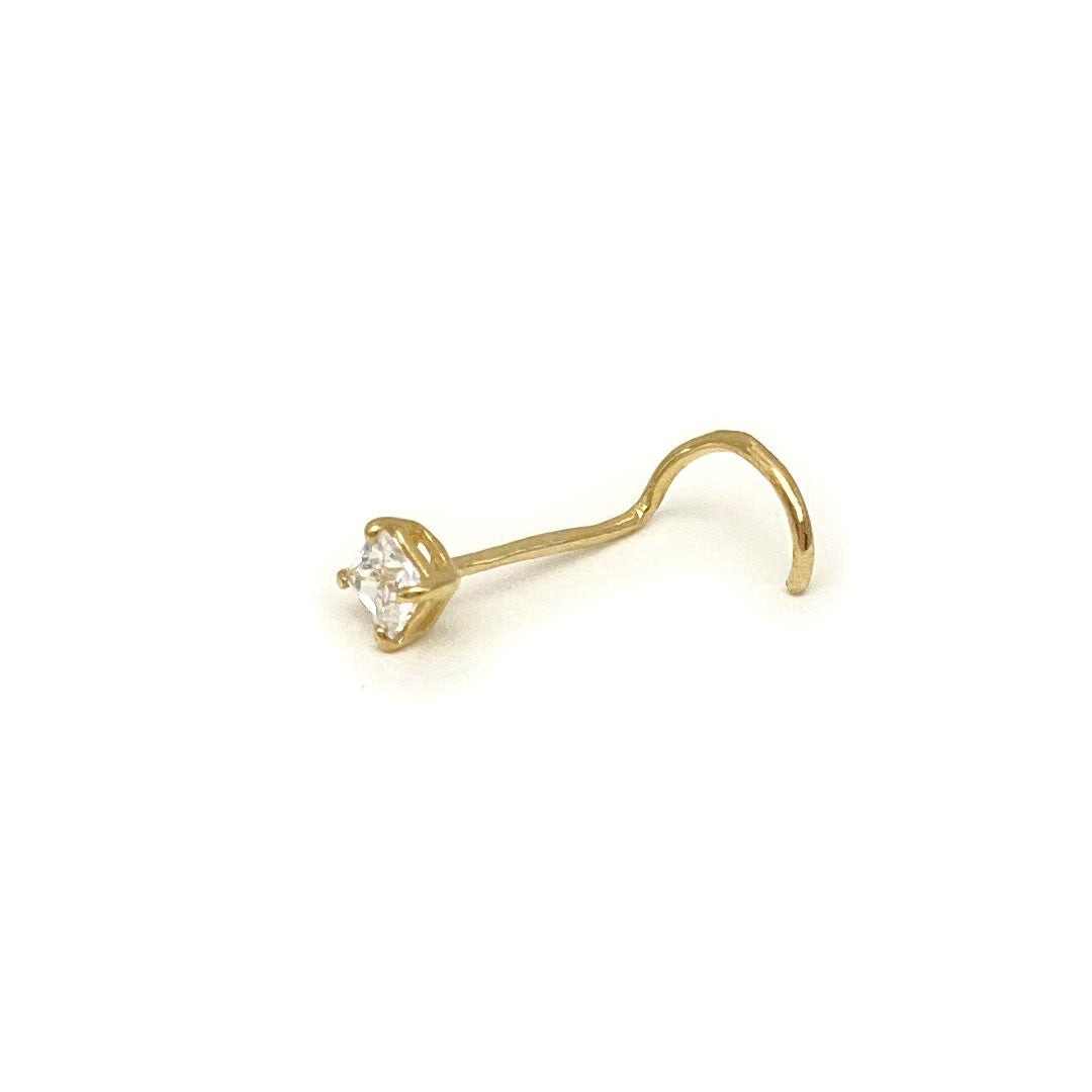 14k CZ Square Nose Screw Stud