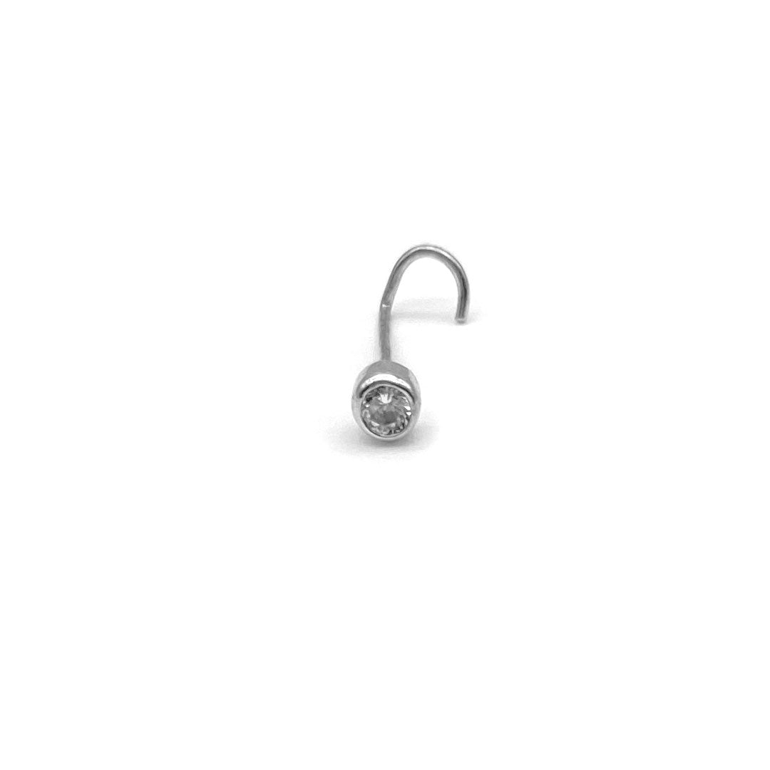 14k CZ Bezel Nose Screw Stud