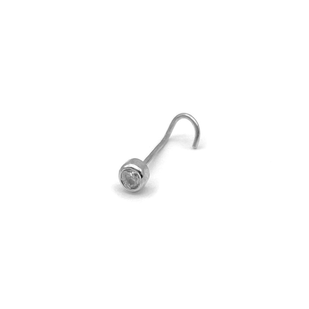 14k CZ Bezel Nose Screw Stud