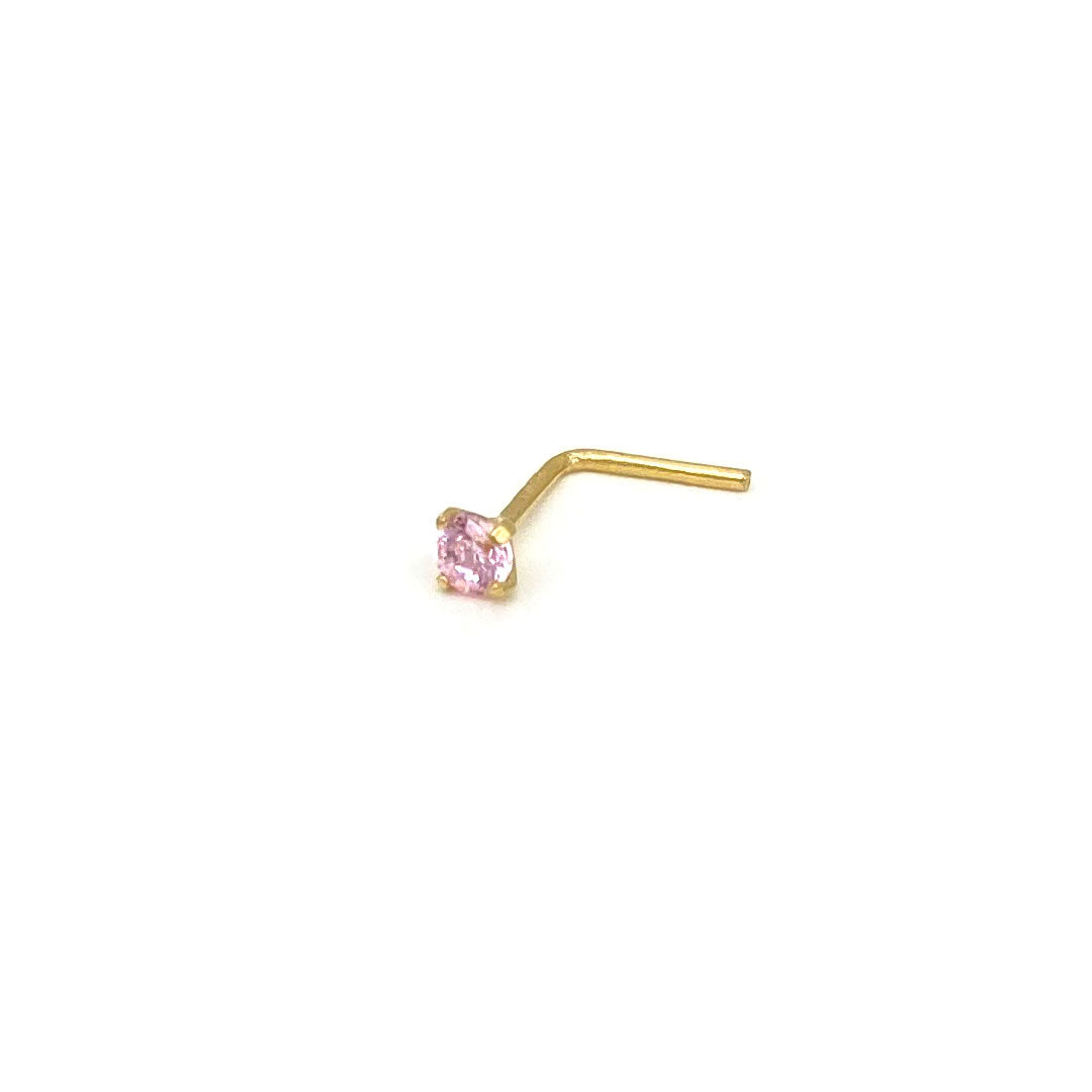 14k CZ 2mm L-shape Nose Pin