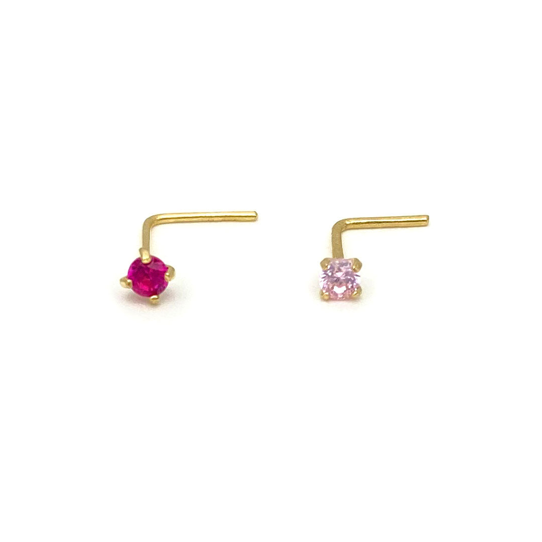 14k CZ 2mm L-shape Nose Pin