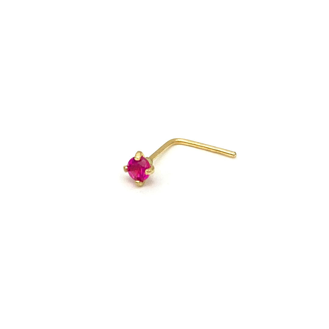 14k CZ 2mm L-shape Nose Pin