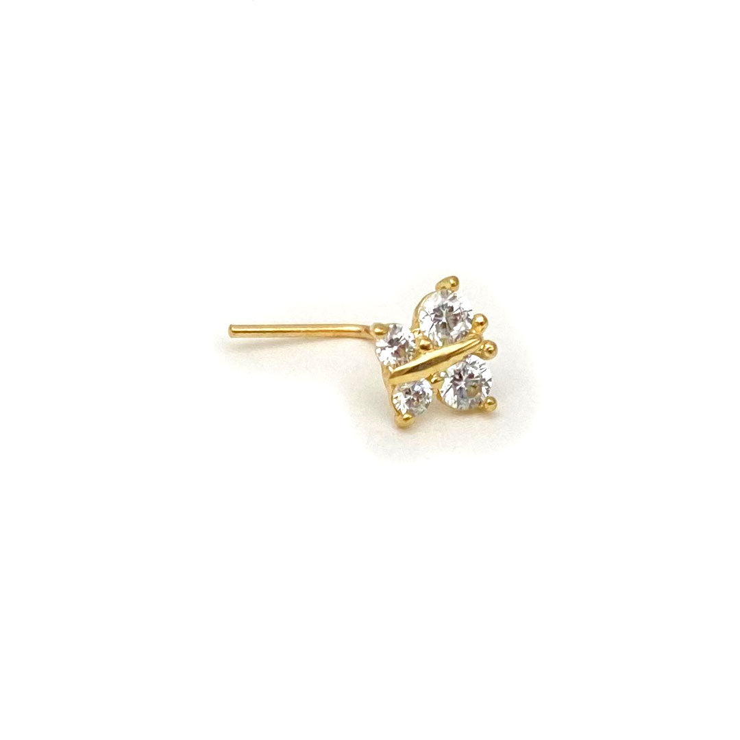 14k CZ Butterfly Round L-shape Nose Pin