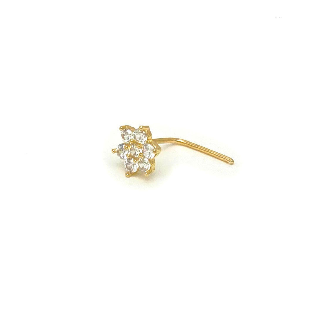 14k CZ Flower Cluster L-shape Nose Pin