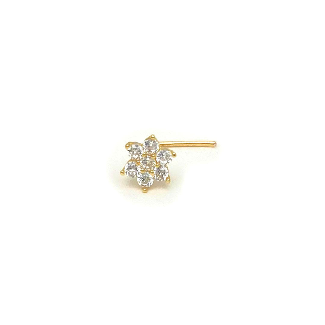 14k CZ Flower Cluster L-shape Nose Pin