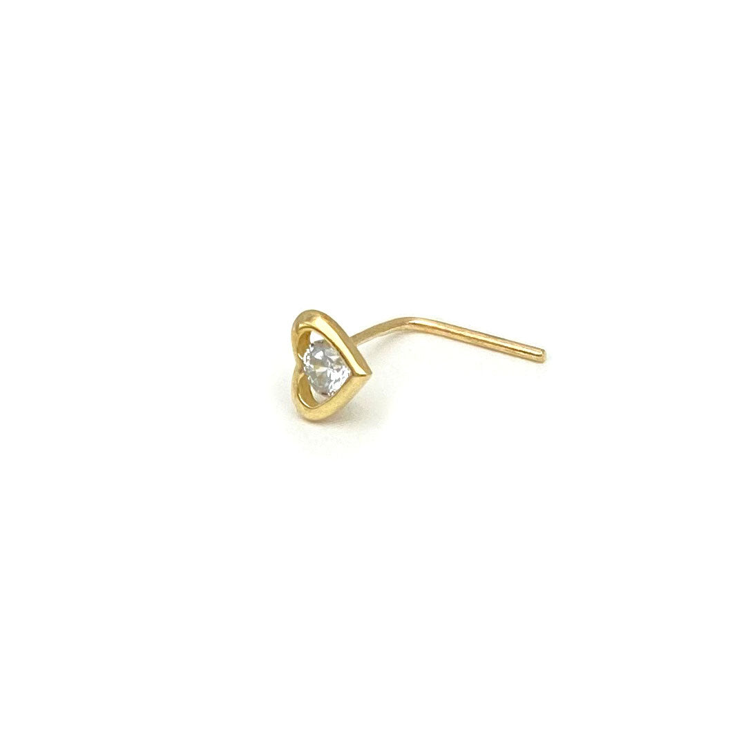 14k CZ Heart Border L-shape Nose Pin