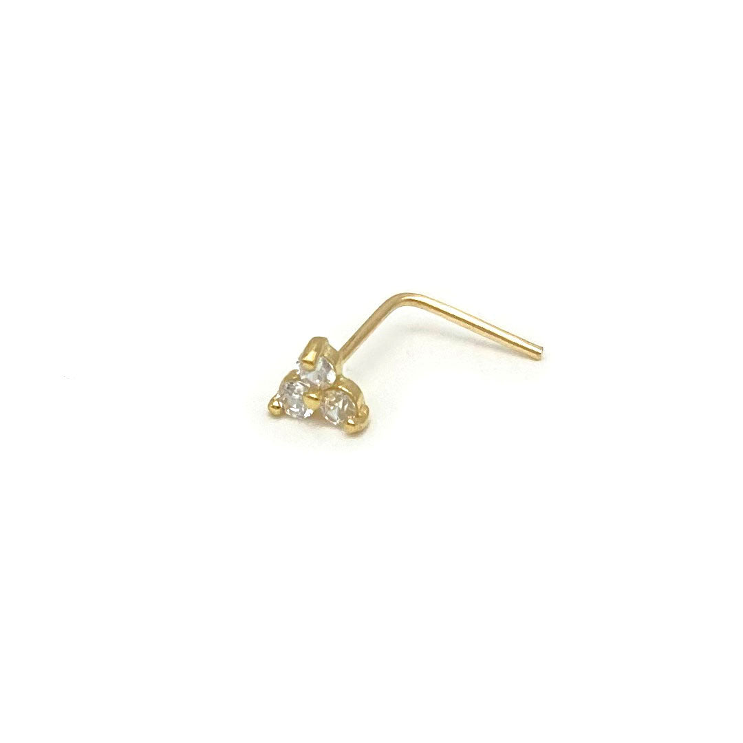 14k CZ Triple-stone L-shape Nose Pin