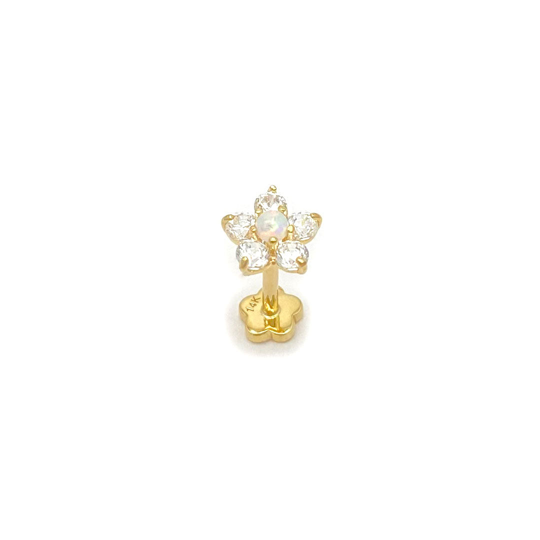 14k CZ Opal Flower Internal Threaded Stud