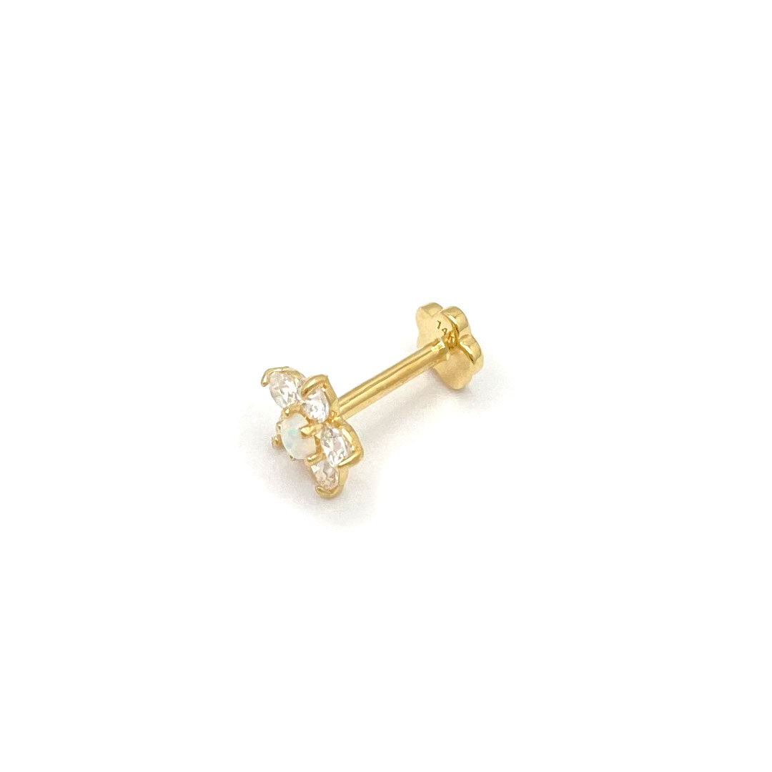 14k CZ Opal Flower Internal Threaded Stud