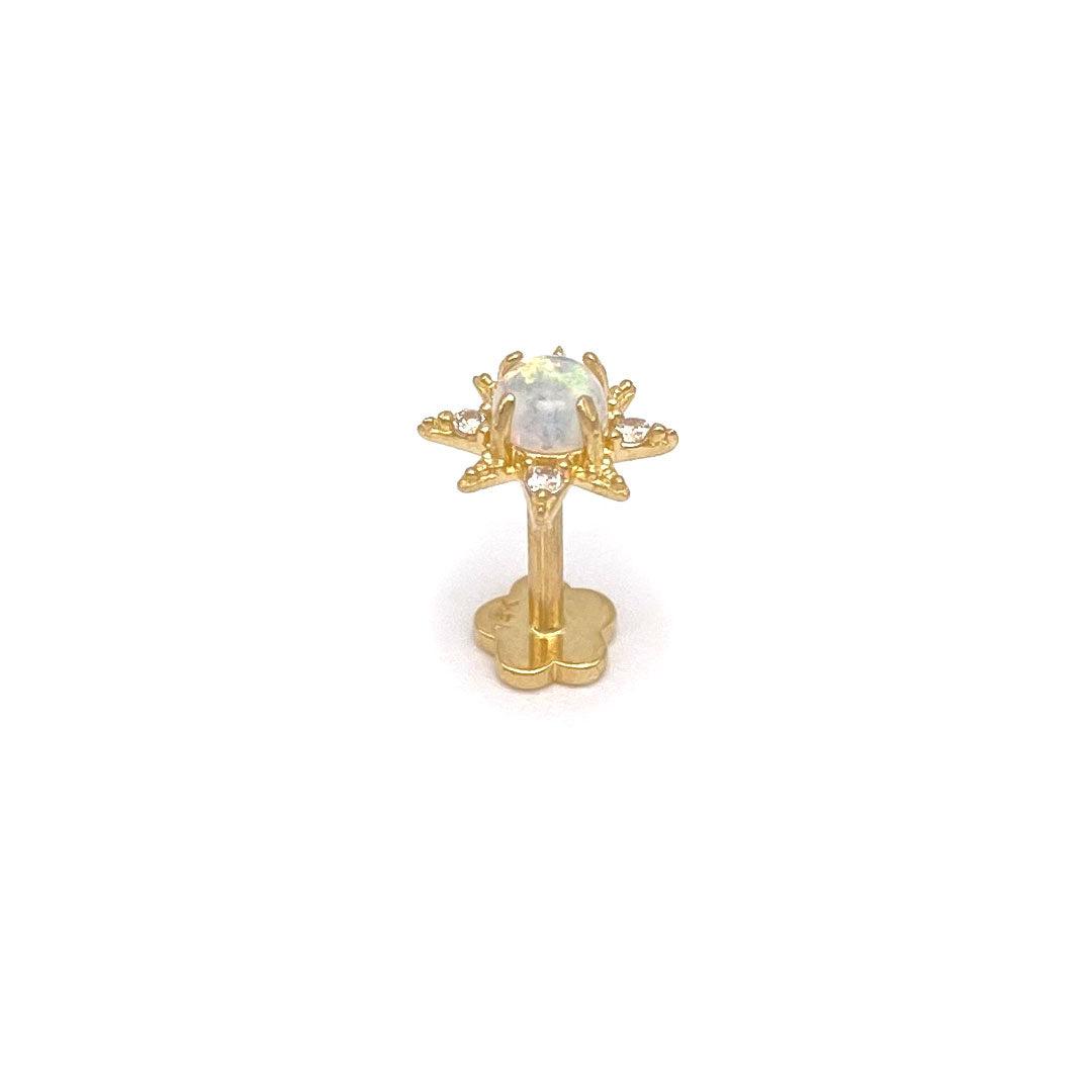 14k CZ & Opal Starburst Internal Threaded Stud