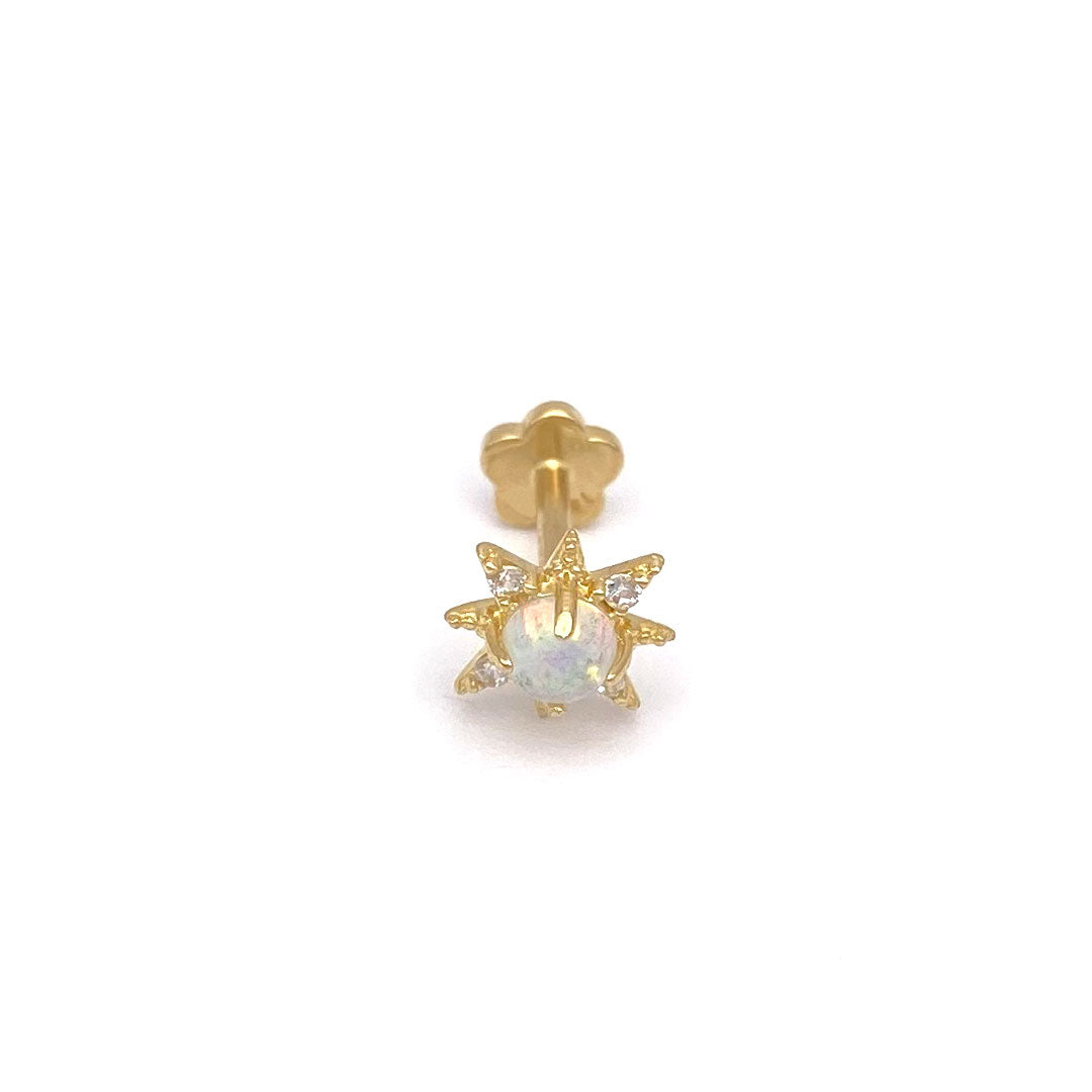 14k CZ & Opal Starburst Internal Threaded Stud