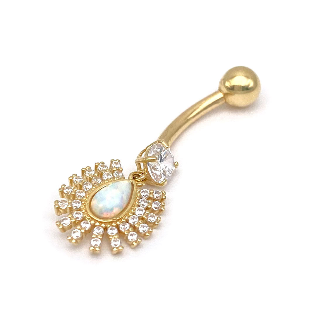 14k CZ & Opal Teardrop Hanging Belly Ring