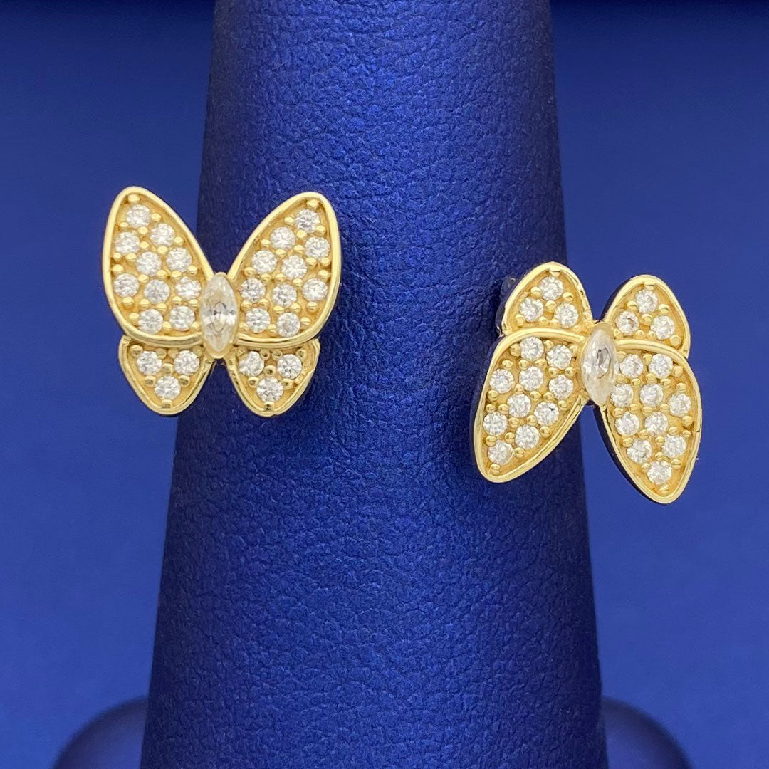 14k CZ Double Butterfly Open Ring