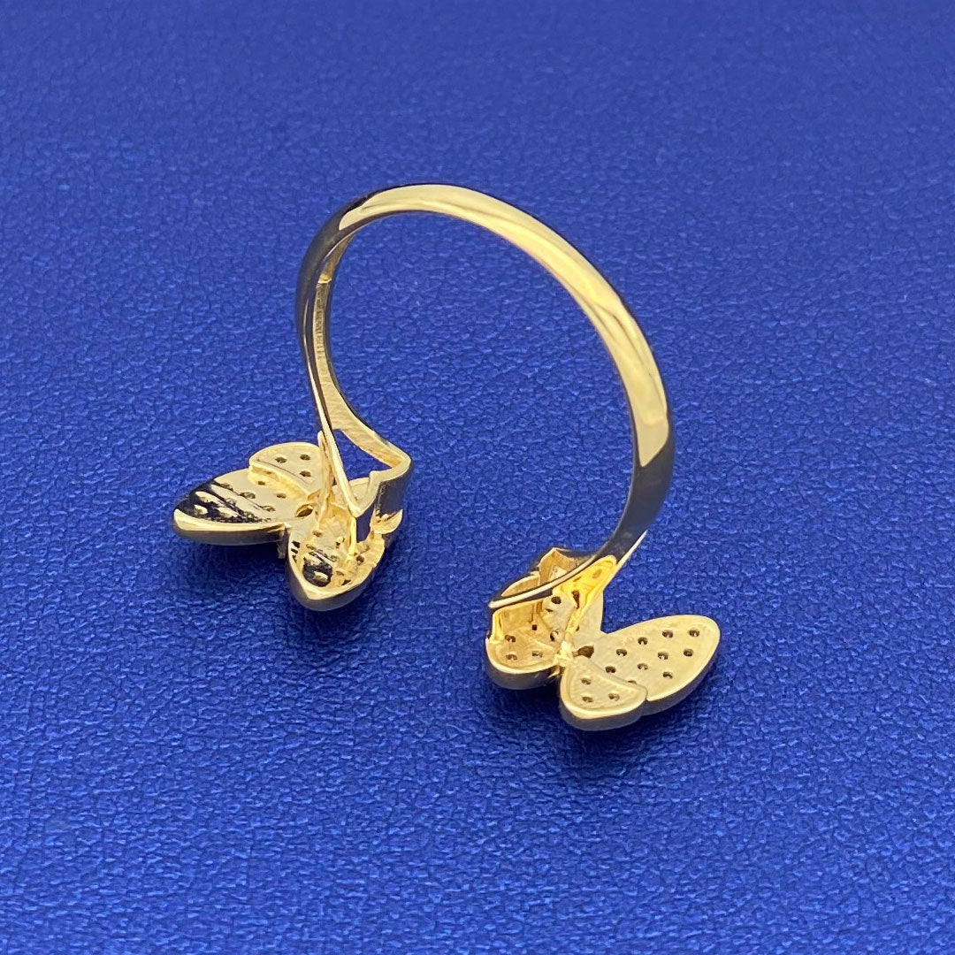 14k CZ Double Butterfly Open Ring