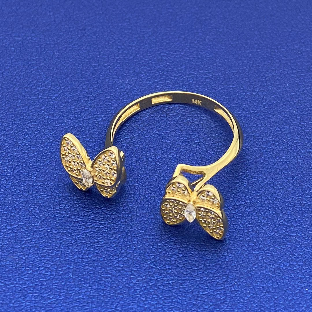 14k CZ Double Butterfly Open Ring