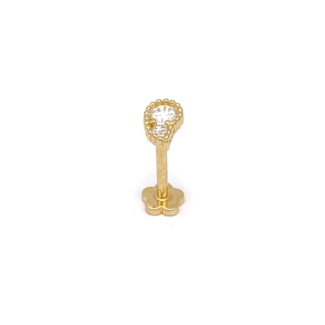 14k CZ Milgrain Paisley Internal Threaded Stud