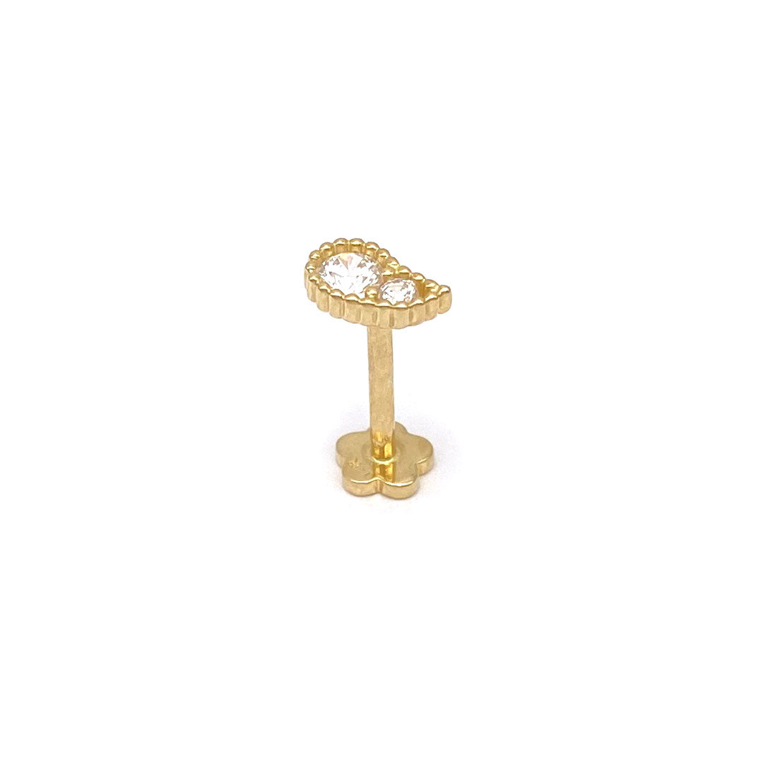 14k CZ Milgrain Paisley Internal Threaded Stud