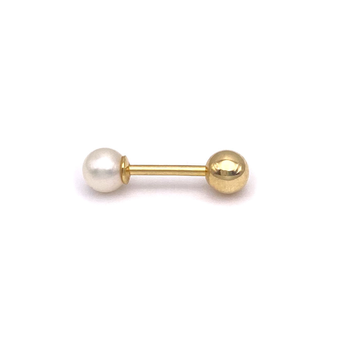 14k Pearl Double Screw Ball Back Barbell Piercing Earring