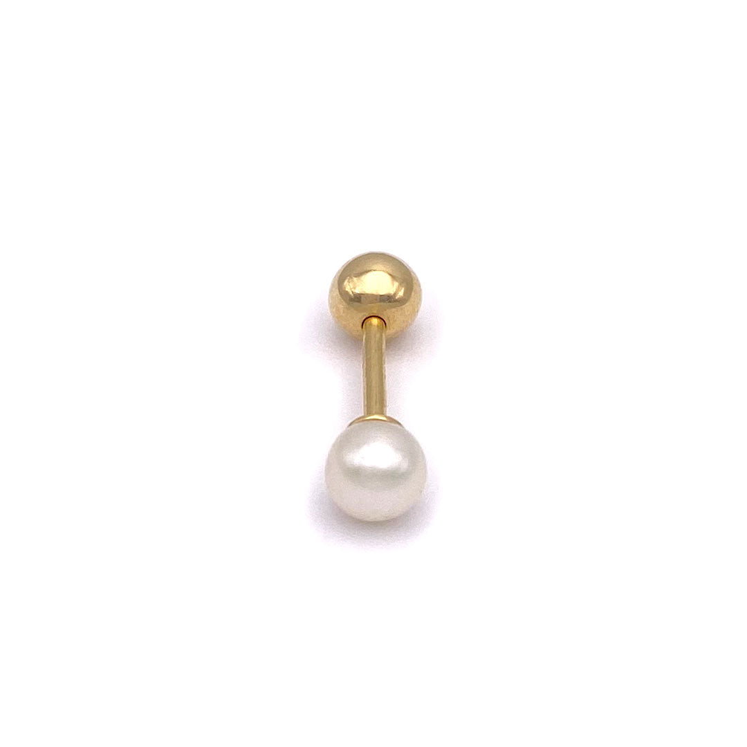 14k Pearl Double Screw Ball Back Barbell Piercing Earring