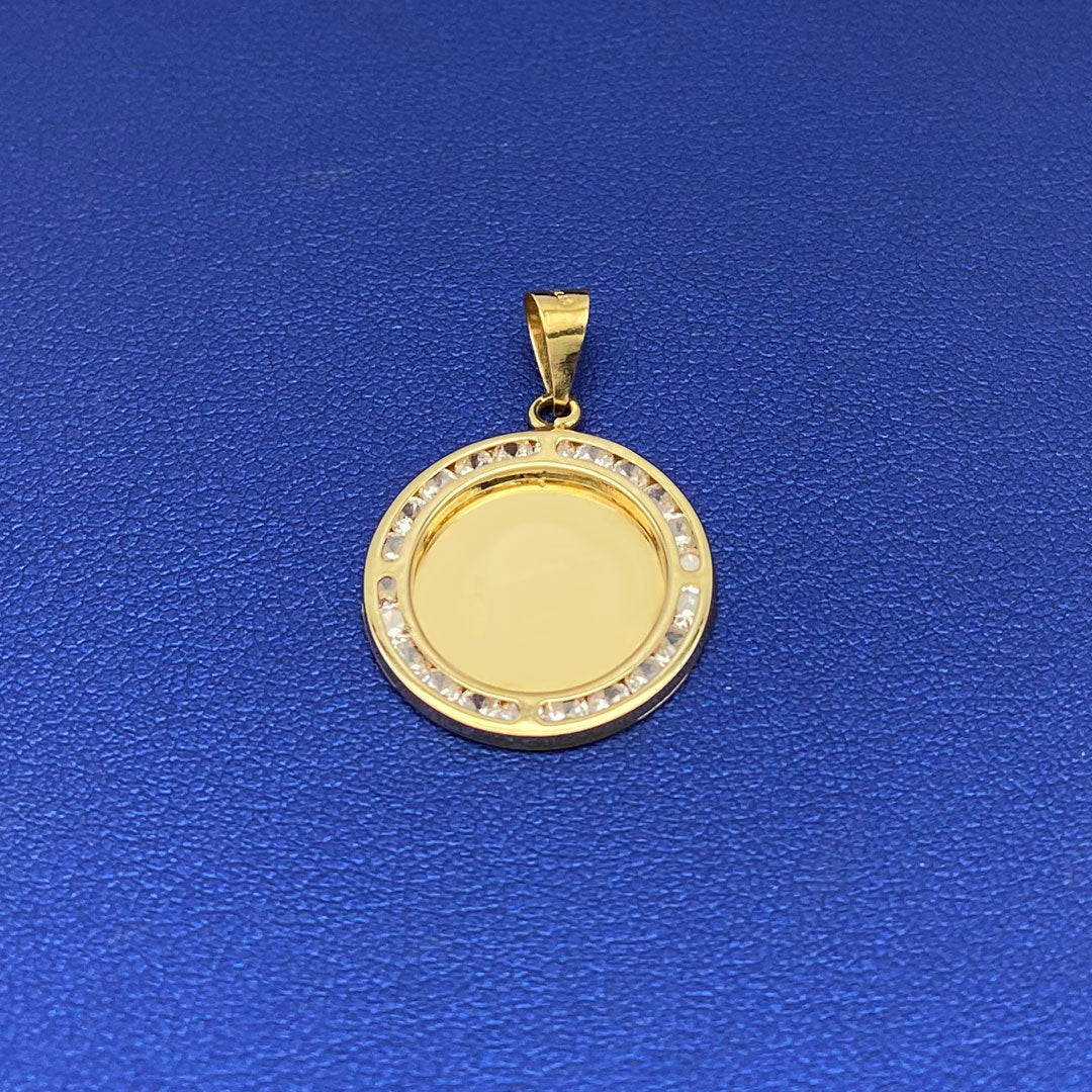 10k CZ Custom Round Bezel Picture Pendant Mini