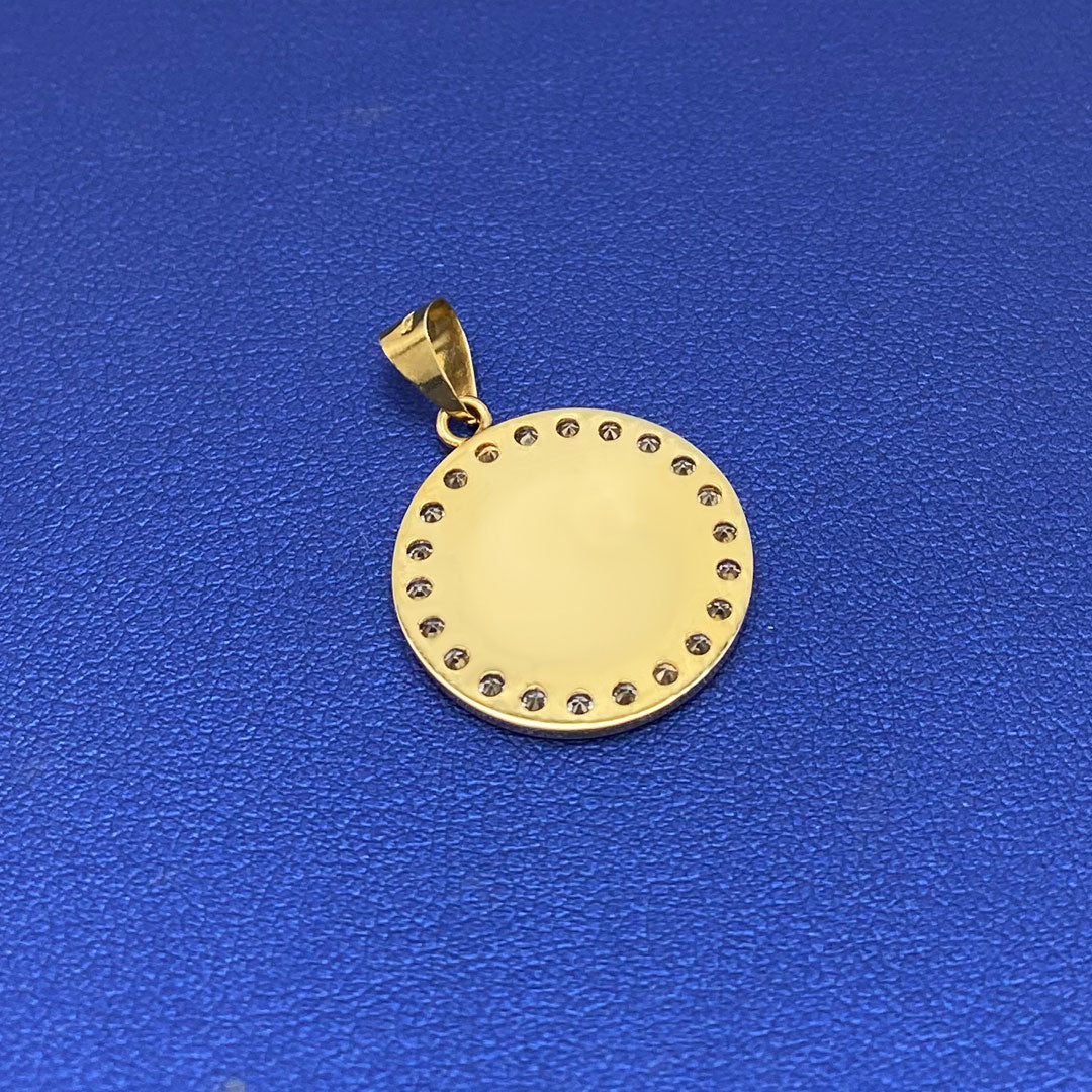 10k CZ Custom Round Bezel Picture Pendant Mini Back