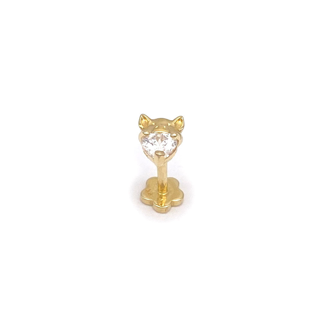 14k CZ Pig Holding Heart Internal Threaded Stud