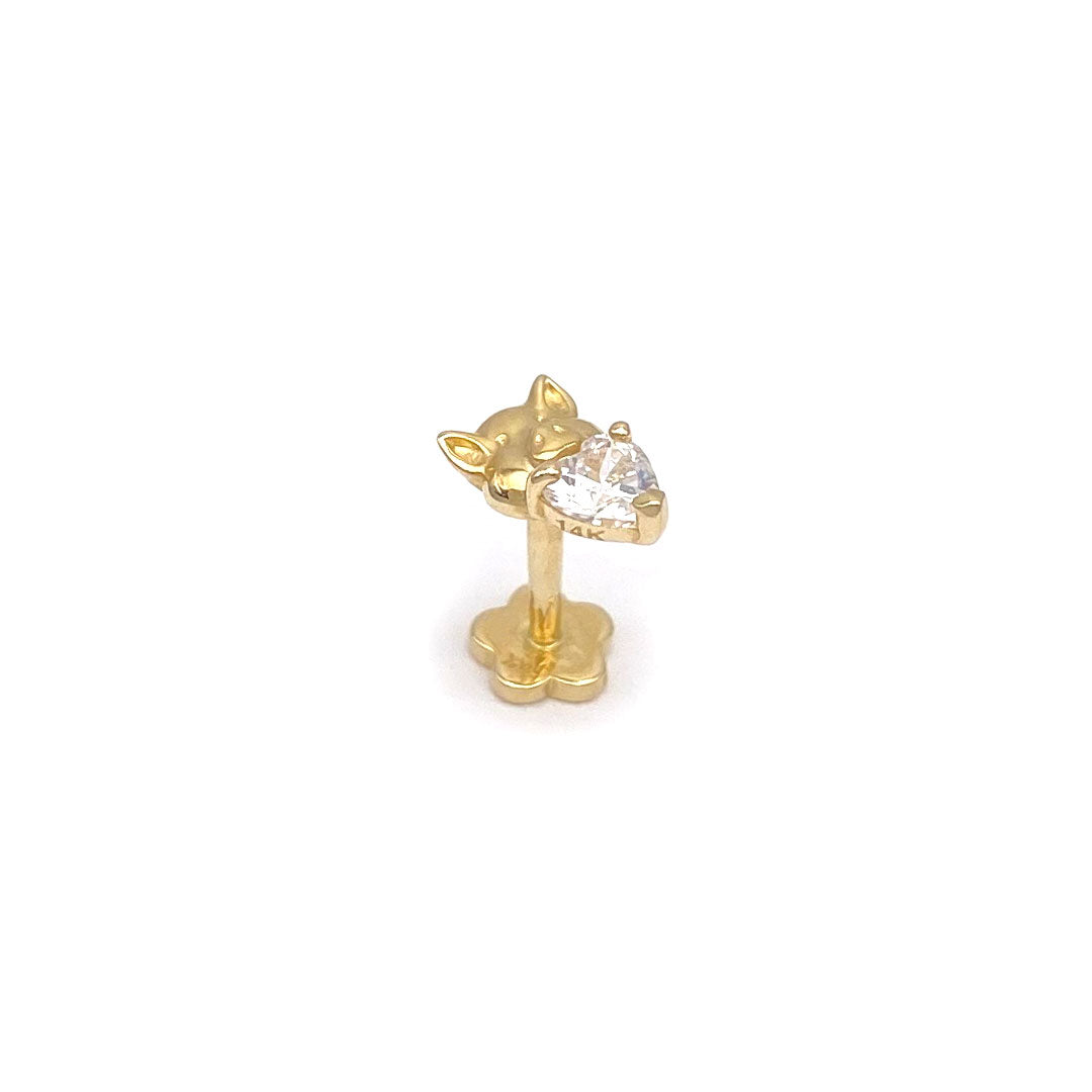 14k CZ Pig Holding Heart Internal Threaded Stud