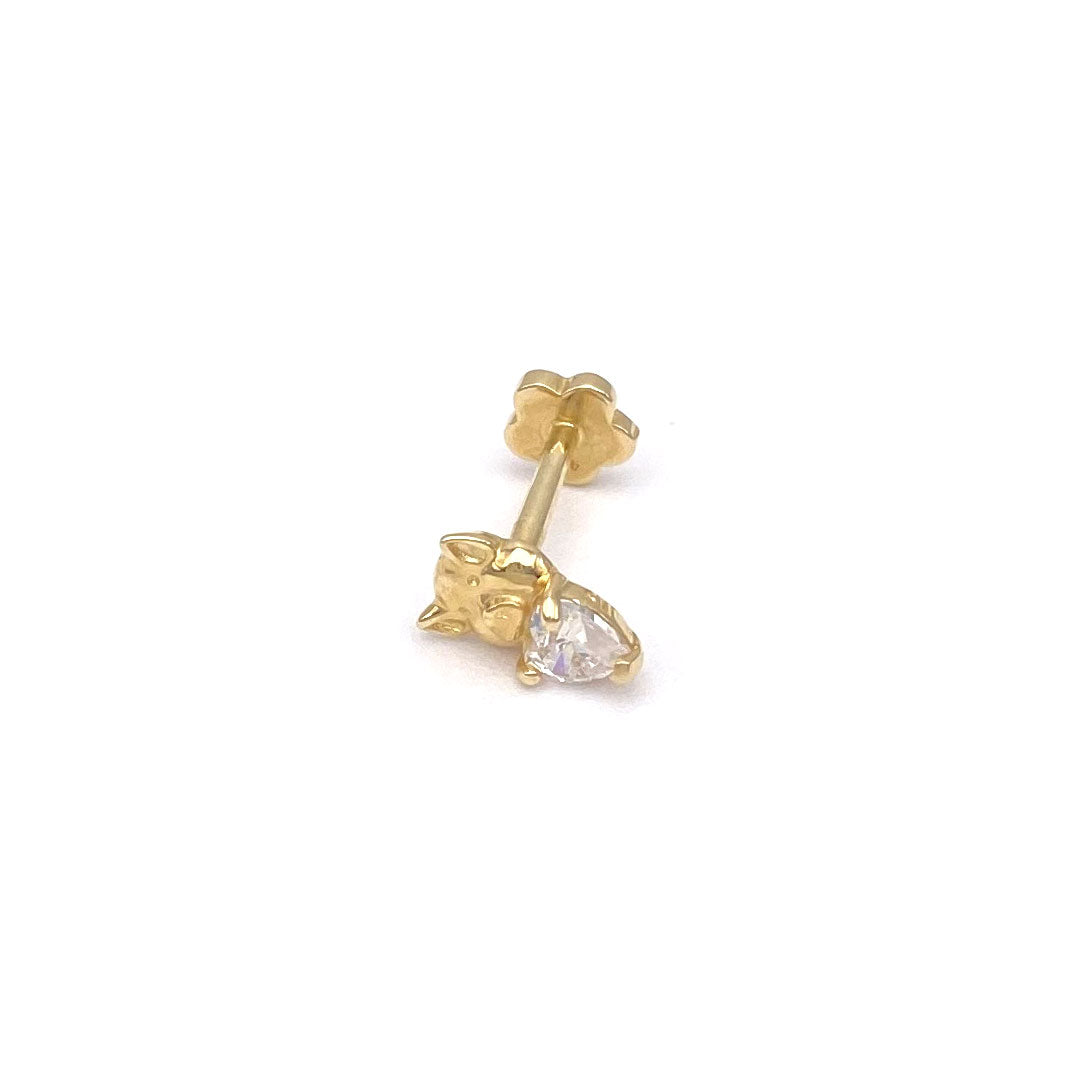 14k CZ Pig Holding Heart Internal Threaded Stud