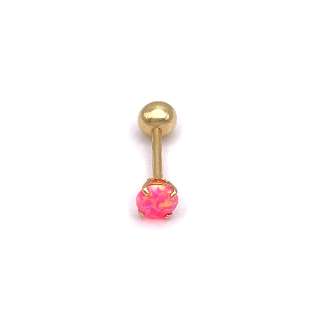 14k Pink Opal Screw Ball Back Barbell Piercing Earring