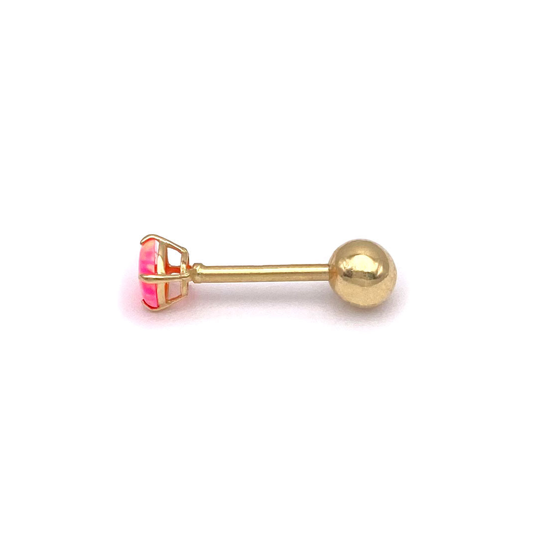 14k Pink Opal Screw Ball Back Barbell Piercing Earring