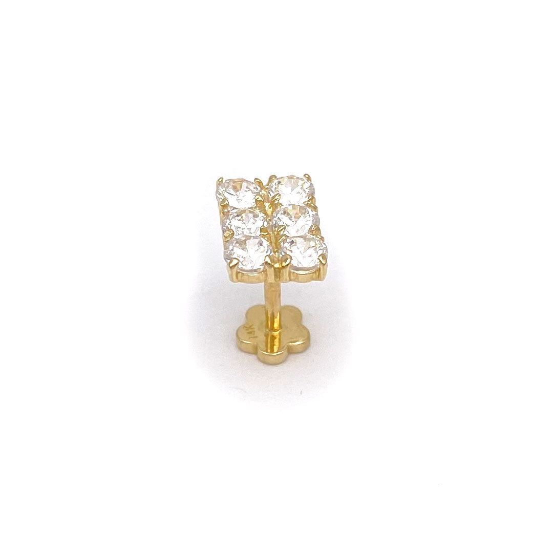 14k CZ Double Row Rectangle Internal Threaded Stud